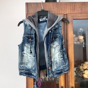 Jean zip up vest with hoodie